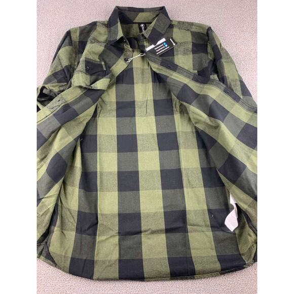 Burnside Men's Size Medium Army Green Black Flannel Shirt Plaid Long Sleeve NWT - Picture 3 of 13